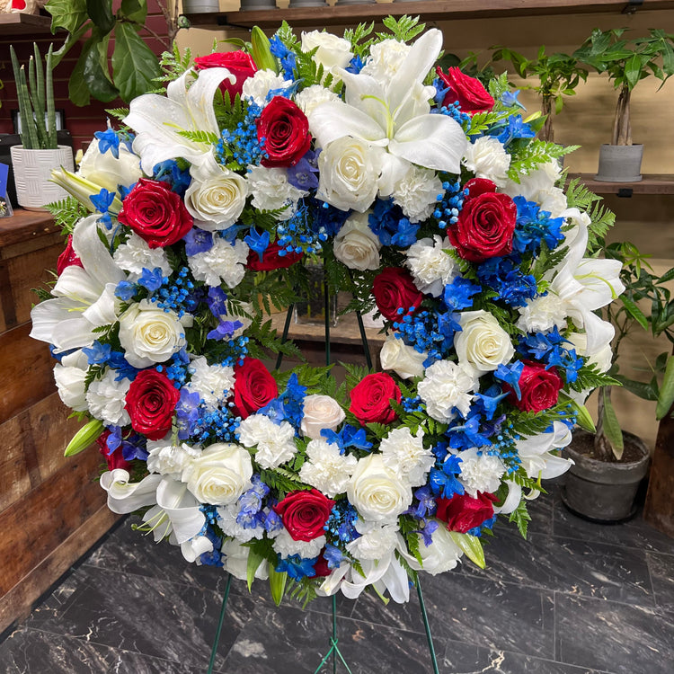 Red & Blue Wreath Standing Spray