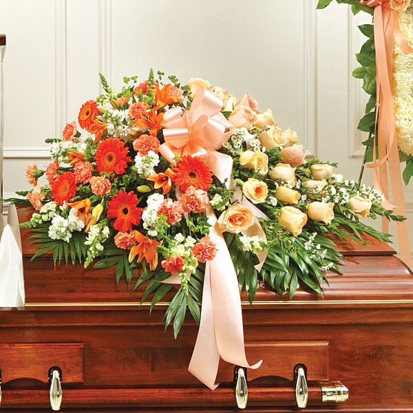 country garden spray Country Garden Peach Casket Spray – Bloom Funeral & Sympathy Flowers Dallas