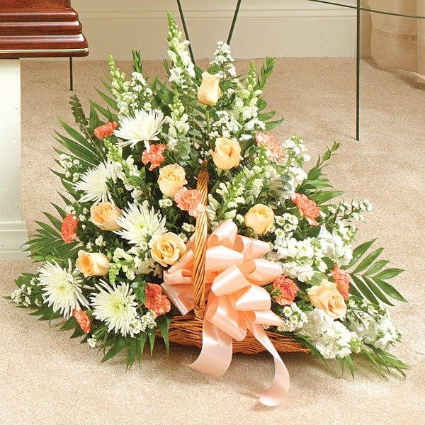 Country Garden Peach & White Fireside Sympathy Basket