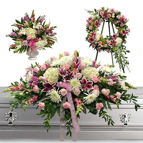 Divine Pink & White 3 Piece Funeral Package