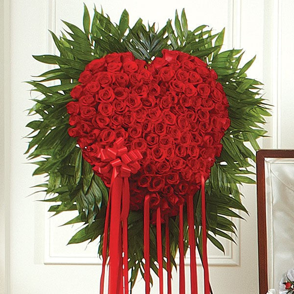 Red Rose Radiance Full Heart Wreath Standing Easel